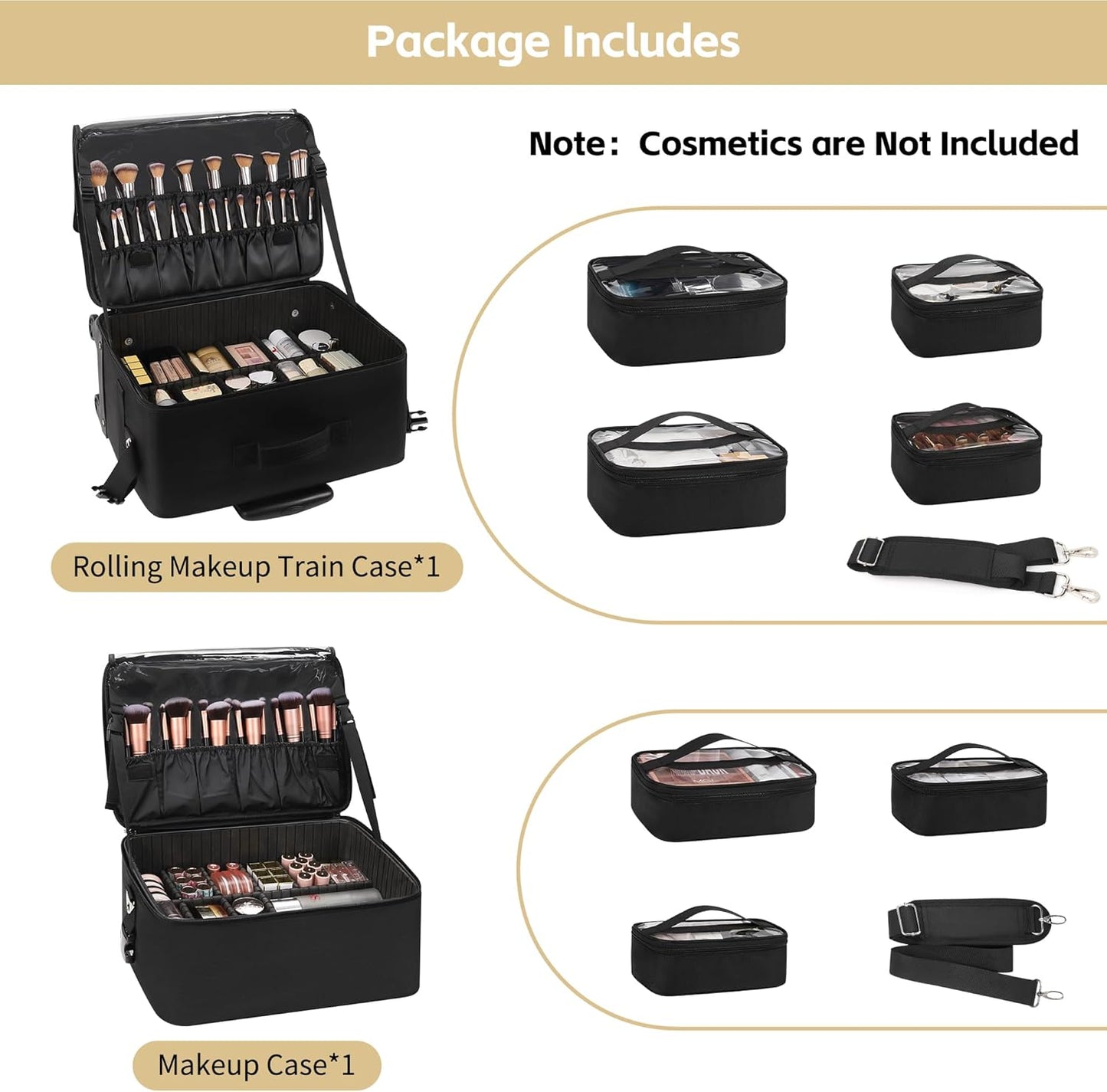 Available for sale in the United States only.New 360° Rolling Extra Large 2 in 1 Makeup Case with 7 Small Bag