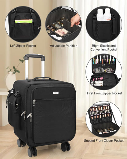 New Extra Large 2 in 1 Rolling Makeup Case With 4 Clear bags and 4 Removable 360° Spinner Wheels, Adjustable Dividers.In stock in the United States.