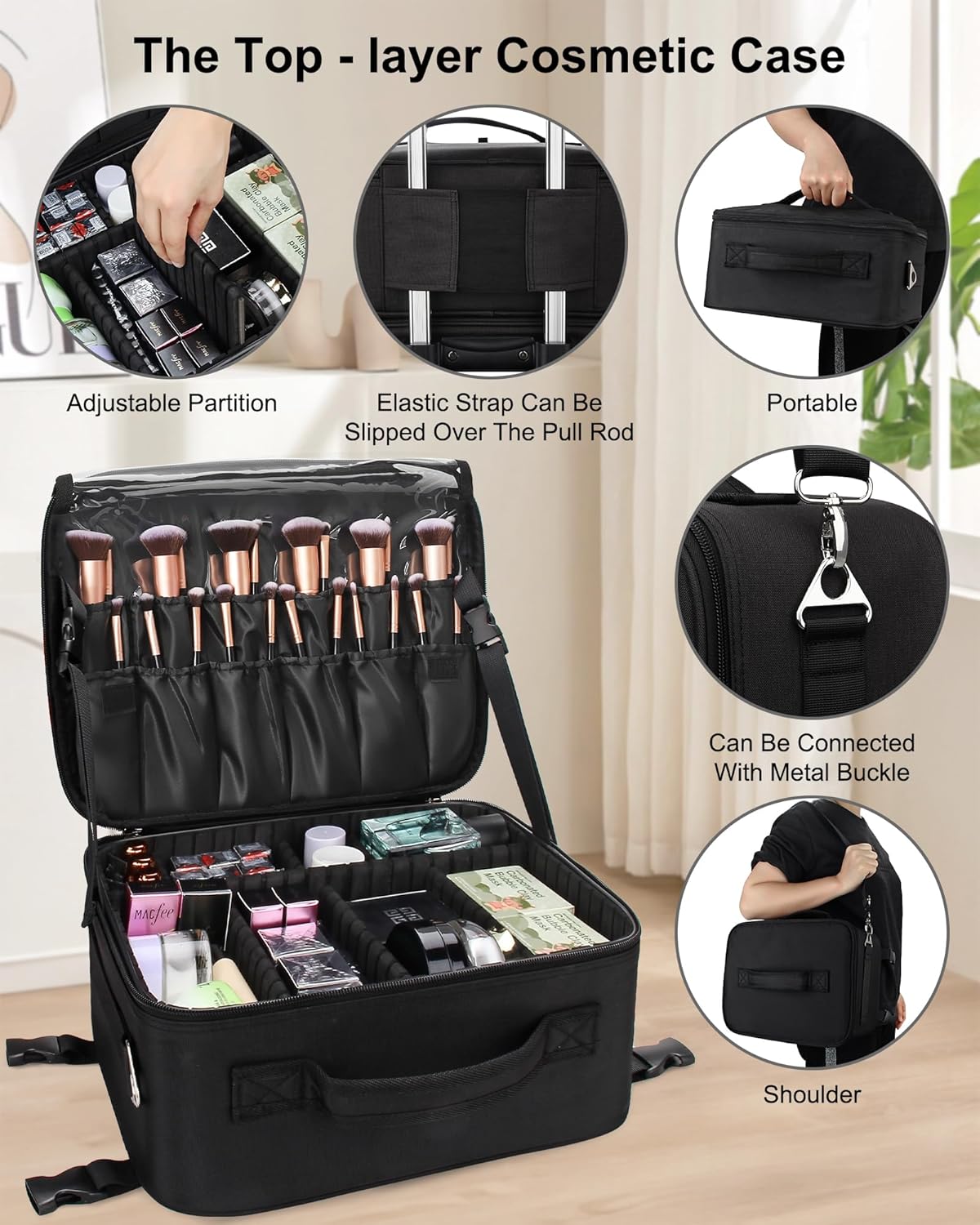New Extra Large 2 in 1 Rolling Makeup Case With 4 Clear bags and 4 Removable 360° Spinner Wheels, Adjustable Dividers.In stock in the United States.