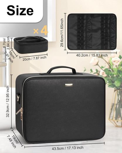 New Extra Large Makeup Case with 4 Clear Bags and Lipstick Plate