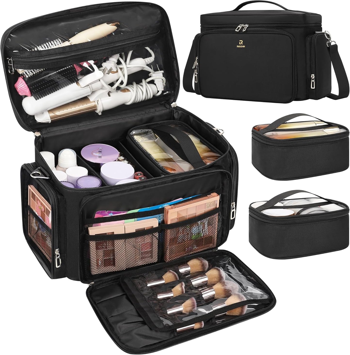 Available for sale in the United States only.Portable Large Makeup Organizer Bag with 2 Pouches & Detachable Dividers