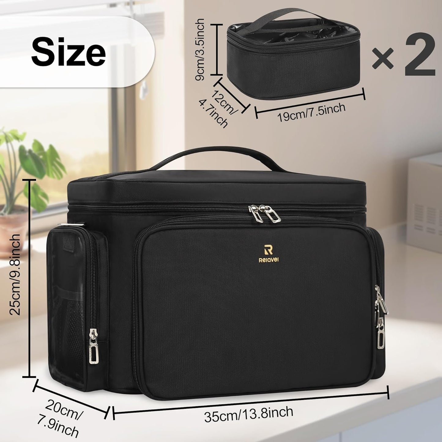 Available for sale in the United States only.Portable Large Makeup Organizer Bag with 2 Pouches & Detachable Dividers