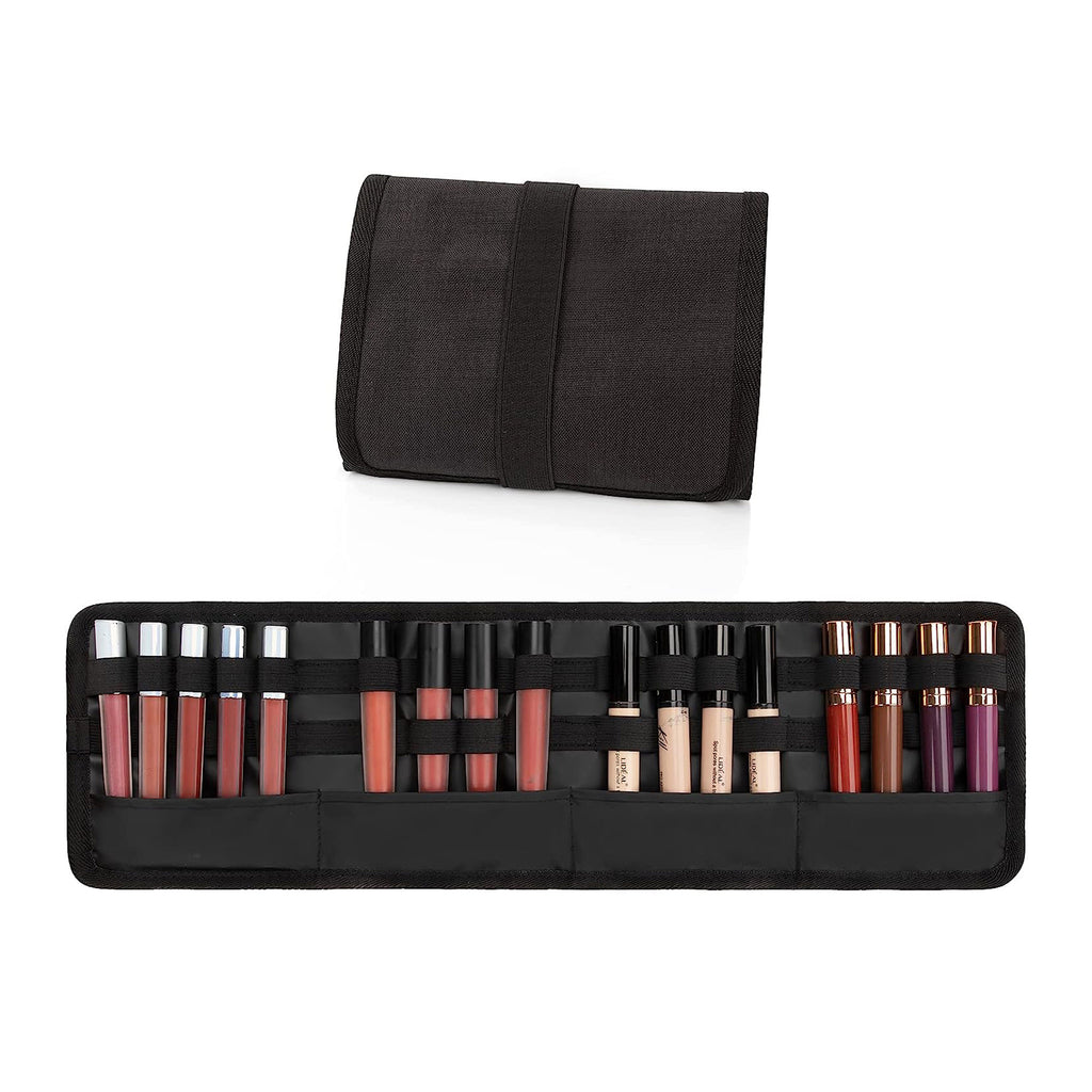 Relavel Lipstick Organizer - 20 Slots, Portable Lipstick Bag, Travel Lipstick Holder with Elastic Bands, Cosmetic Makeup Storage Bag for Liquid Lipstick Tube - Lipstick Not Included
