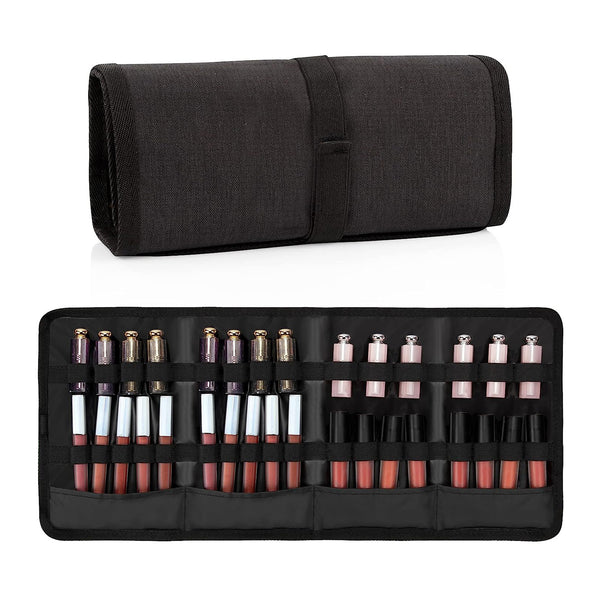 Relavel Lipstick Organizer - 32 Slots, Portable Lip Glosses Bag, Travel Lipstick Holder with 3 Different Lengths Elastic Bands, Cosmetic Makeup Storage Bag - Lipstick and Lip Glosses Are Not Included (1pcs)
