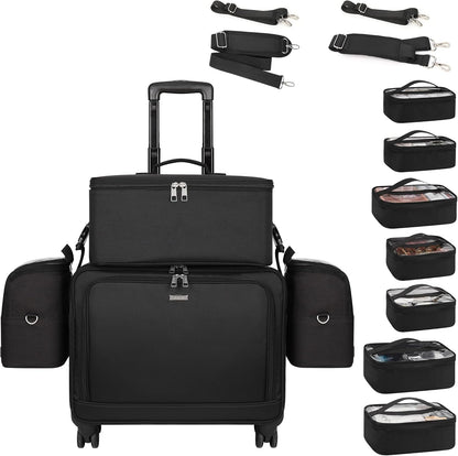 New 360° Rolling Extra Large 4 in 1 Makeup Case with 7 Small Bag