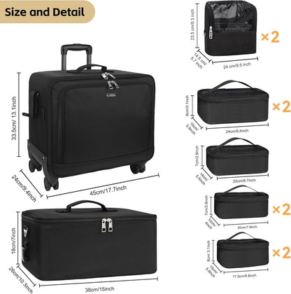 New 360° Rolling Extra Large 4 in 1 Makeup Case with 7 Small Bag