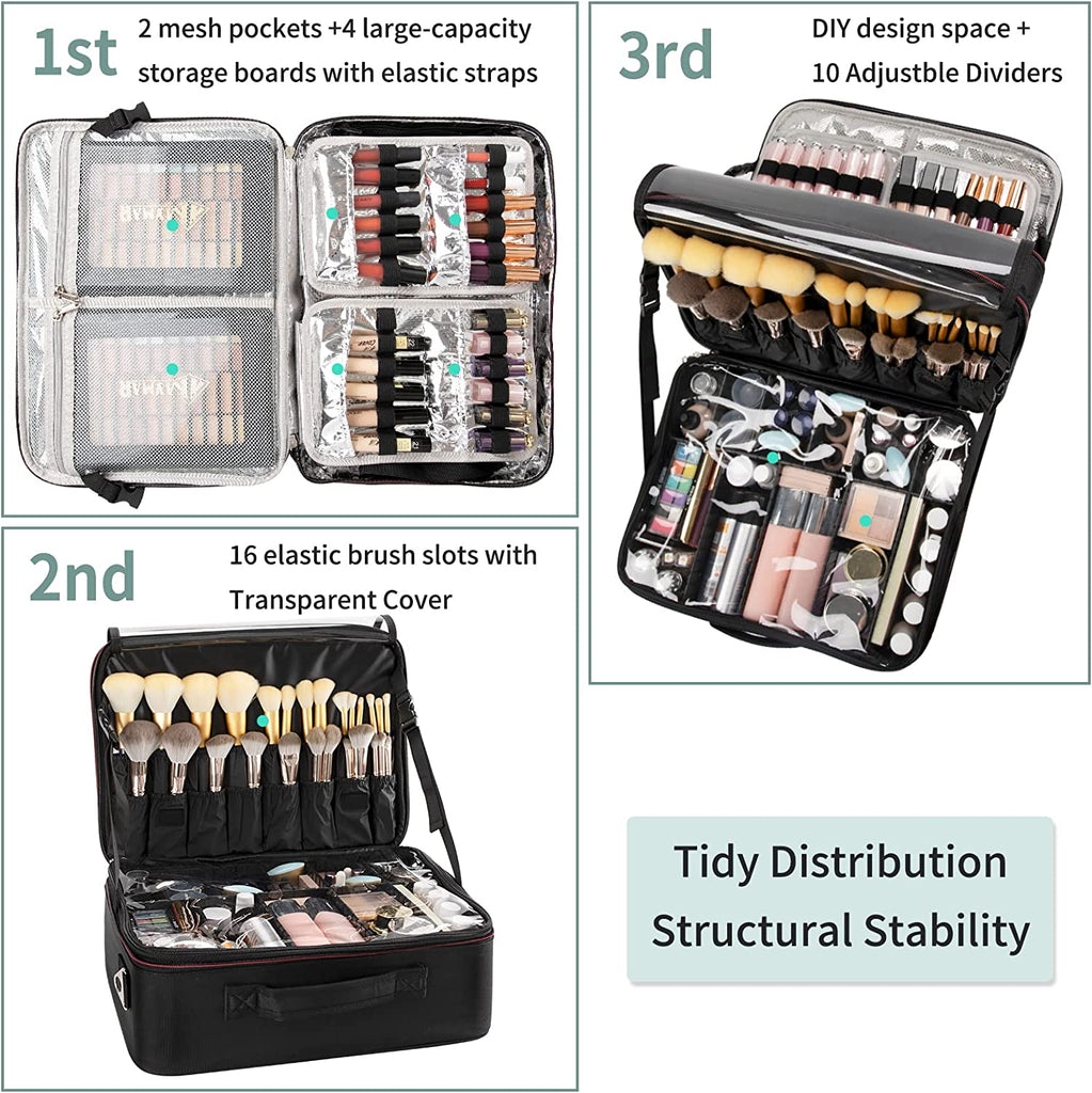 Black Extra Large Makeup Case with Plastic Dividers – Relavel