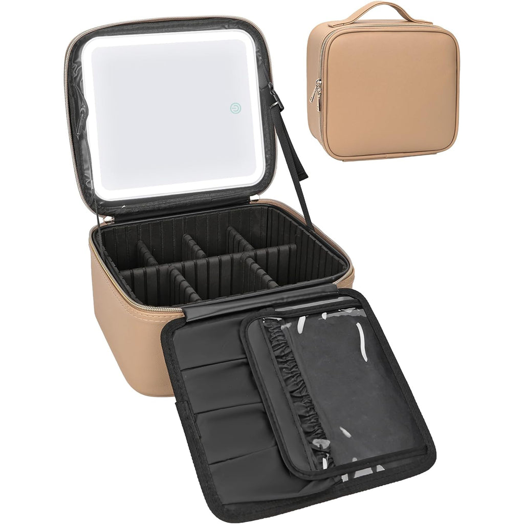 habe travel makeup bag with mirror Relavel Black Small Makeup Case with Light Up Mirror
