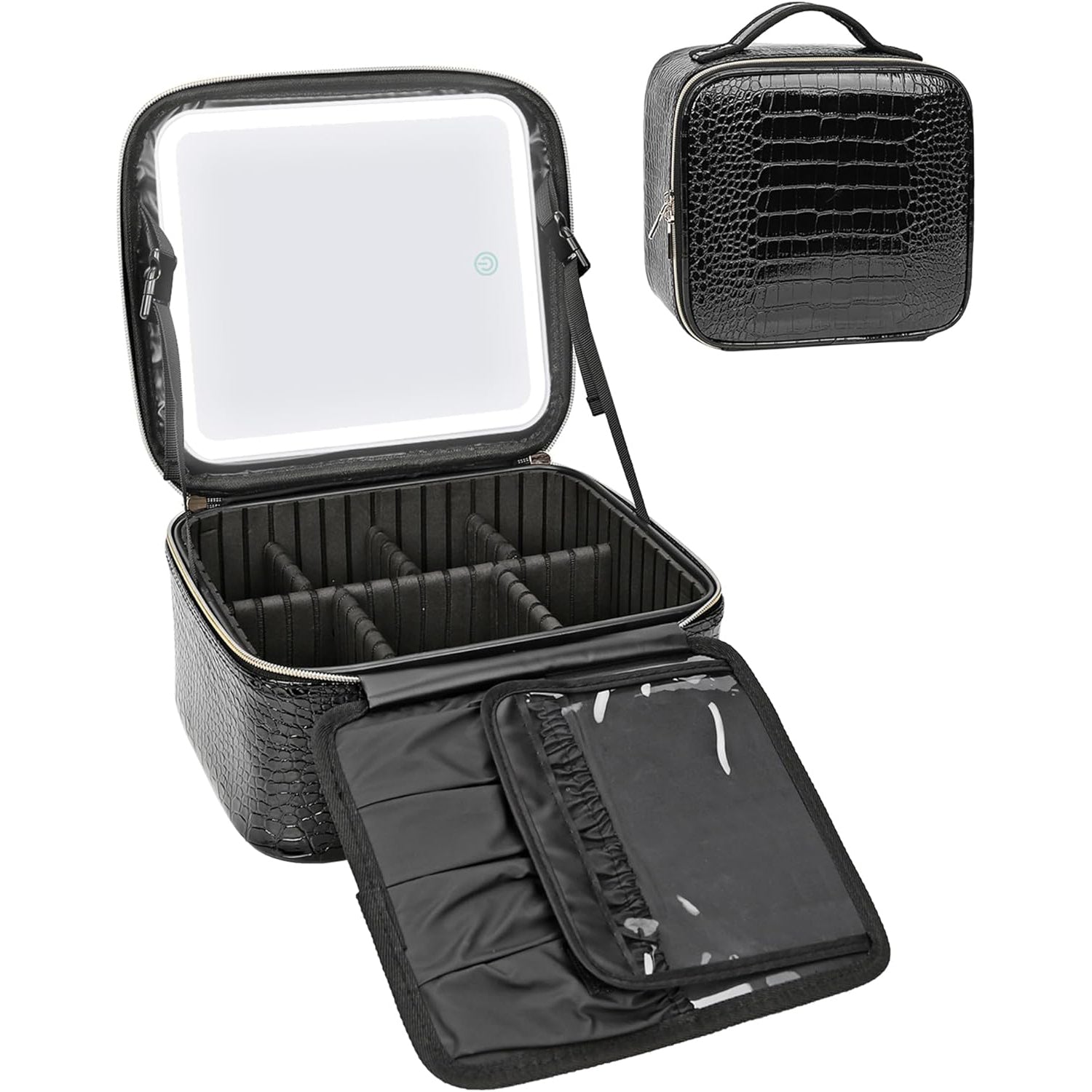 Relavel Black Small Makeup Case with Light Up Mirror Black