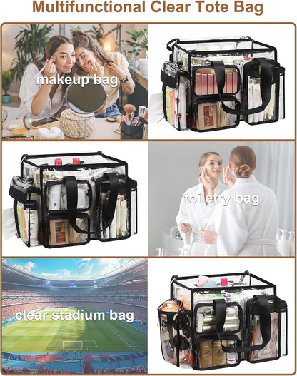 Relavel Clear Large Travel Makeup Shoulder Bag with Adjustable Dividers, Black