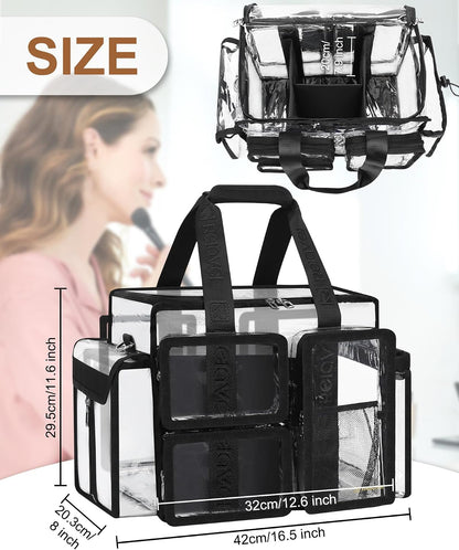 Relavel Clear Large Travel Makeup Shoulder Bag with Adjustable Dividers, Black