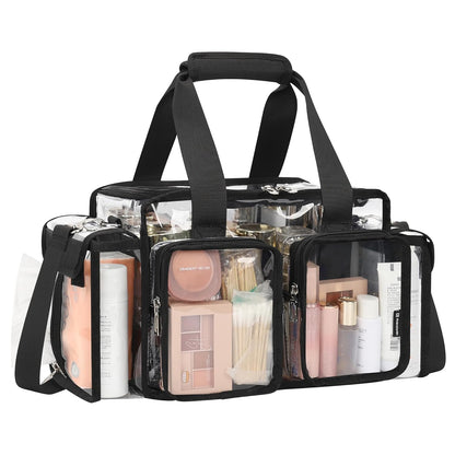 Relavel Clear Travel Makeup Shoulder Bag with Adjustable Dividers, Black