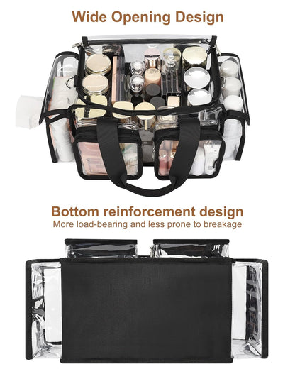 Relavel Clear Travel Makeup Shoulder Bag with Adjustable Dividers, Black