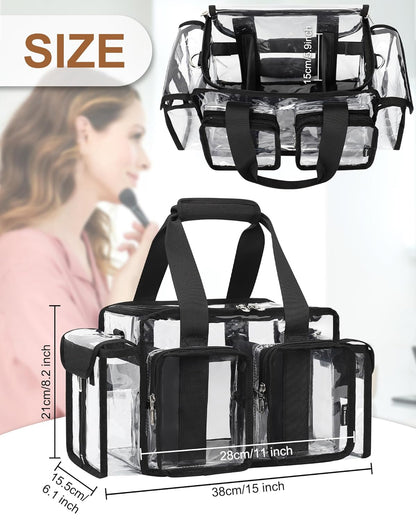 Relavel Clear Travel Makeup Shoulder Bag with Adjustable Dividers, Black