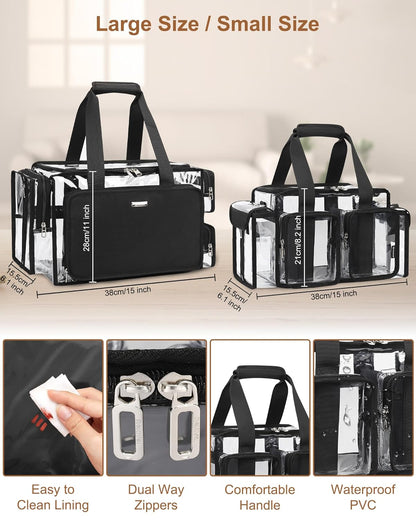 Relavel Clear Travel Makeup Shoulder Bag with Adjustable Dividers, Black