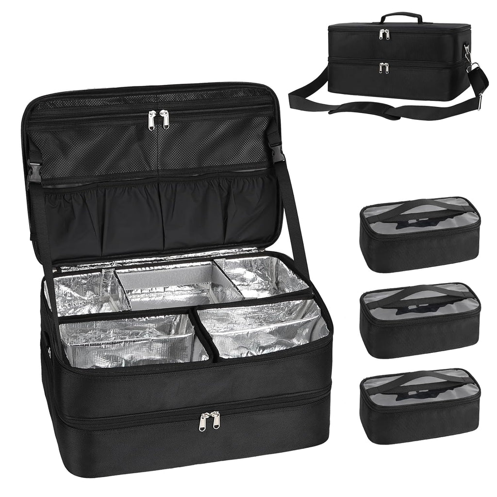 Relavel Extra Large Makeup Case, Professional Makeup Train Case for Makeup Artist Traveling Organizer, Double Layer XL Cosmetic Travel Case for Cosmetology with 3 Detachable compartments and 3 Makeup Bags