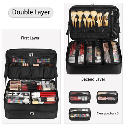 Available for sale in the United States only.Double Layer Extra Large Makeup Case with 3 Detachable compartments and 3 Makeup Bags