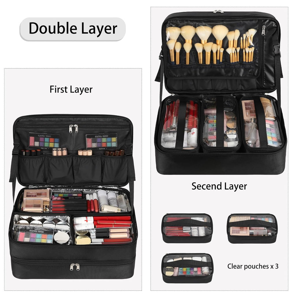 great travel makeup bags Available for sale in the United States only.Double Layer Extra Large Makeup Case with 3 Detachable compartments and 3 Makeup Bags