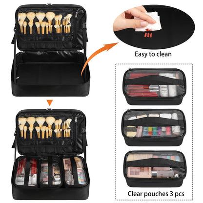 Available for sale in the United States only.Double Layer Extra Large Makeup Case with 3 Detachable compartments and 3 Makeup Bags