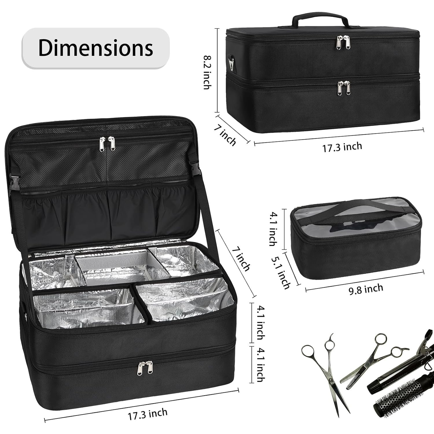 Available for sale in the United States only.Double Layer Extra Large Makeup Case with 3 Detachable compartments and 3 Makeup Bags