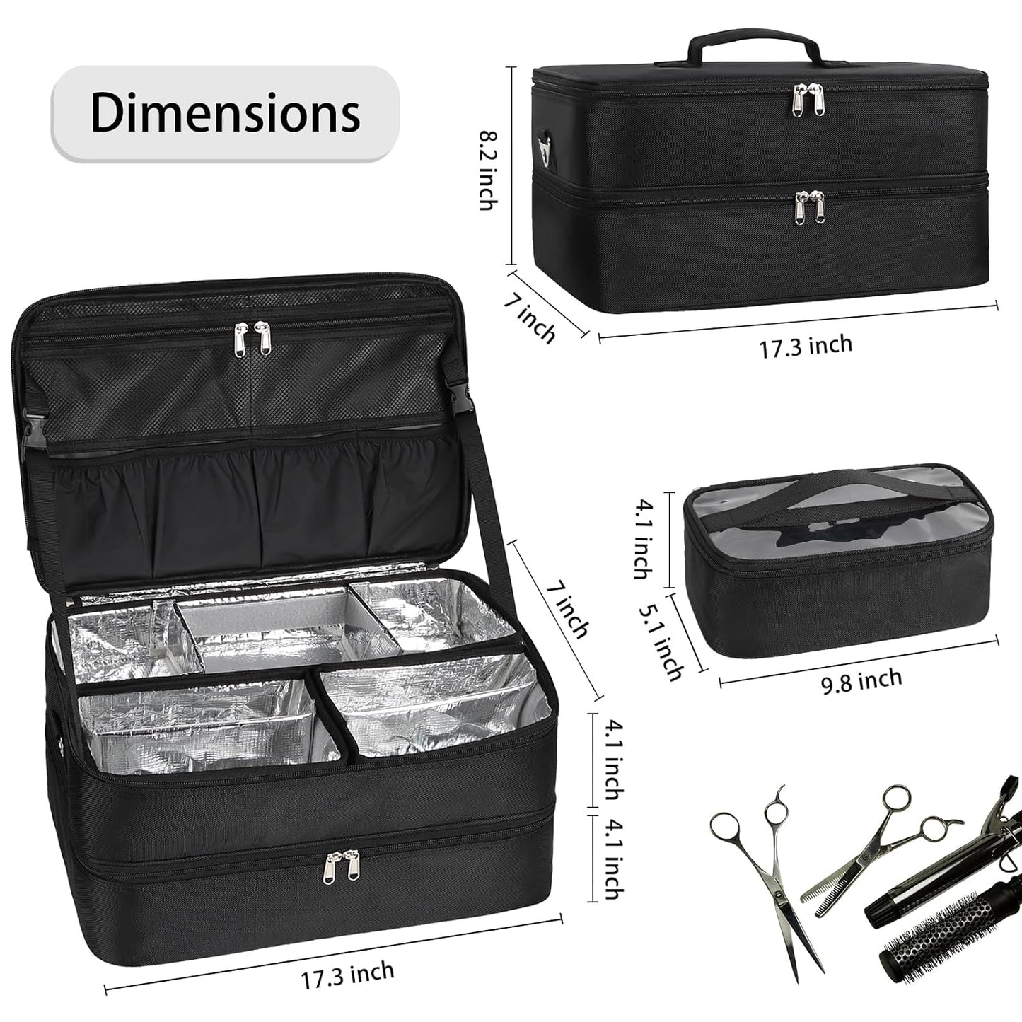 Available for sale in the United States only.Double Layer Extra Large Makeup Case with 3 Detachable compartments and 3 Makeup Bags