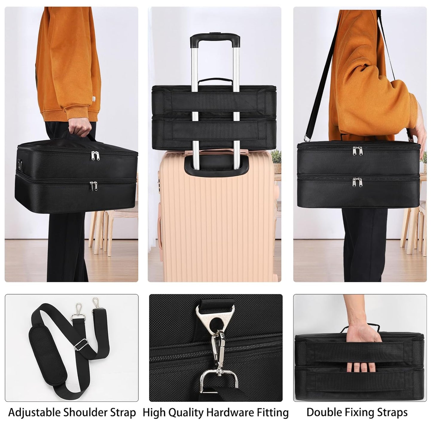 Available for sale in the United States only.Double Layer Extra Large Makeup Case with 3 Detachable compartments and 3 Makeup Bags