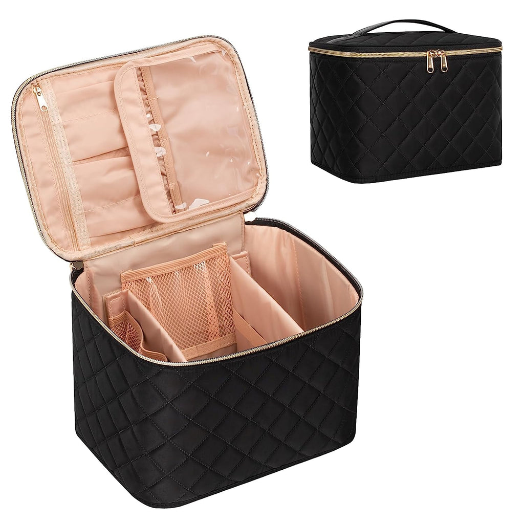 Embossed Rhombus Black Large Travel Makeup Bag – Relavel