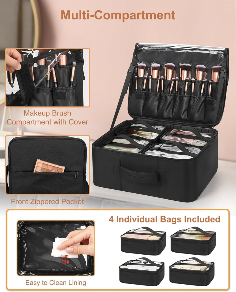 Relavel Extra Large Makeup Backpack with 4 Clear Bags