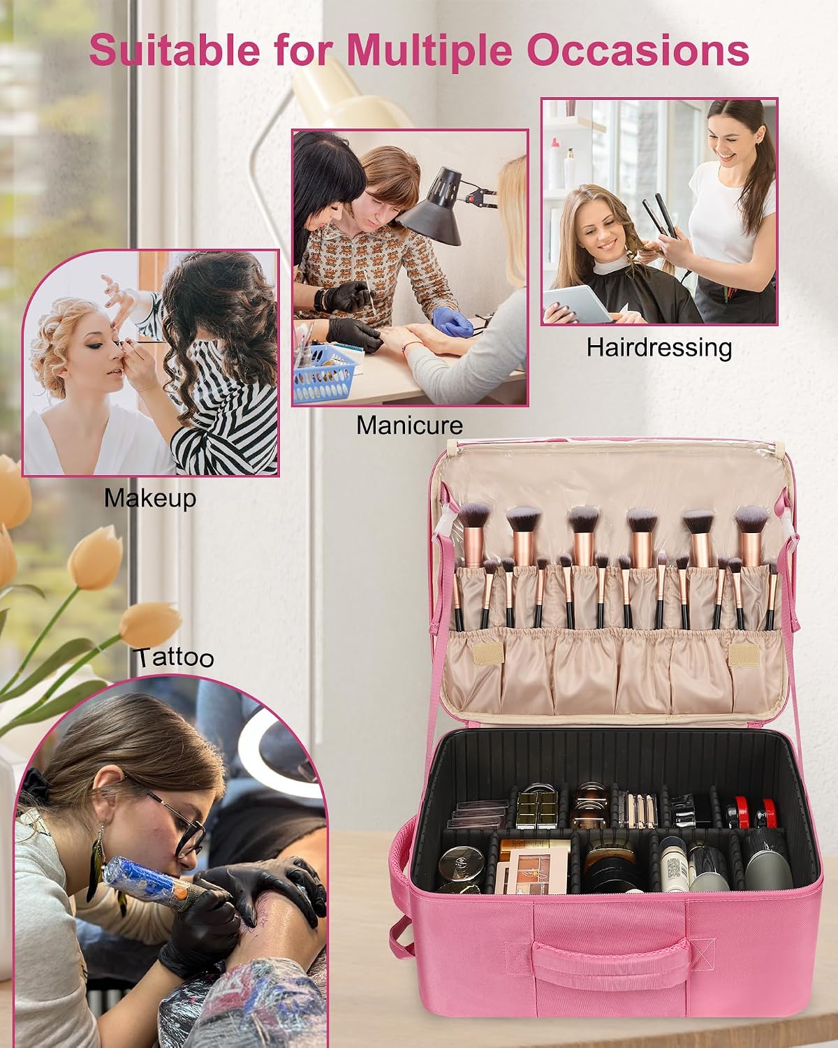 Relavel Extra Large Makeup Backpack with 4 Clear Bags, Rose Pink