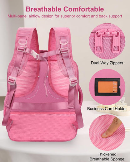Relavel Extra Large Makeup Backpack with 4 Clear Bags, Rose Pink