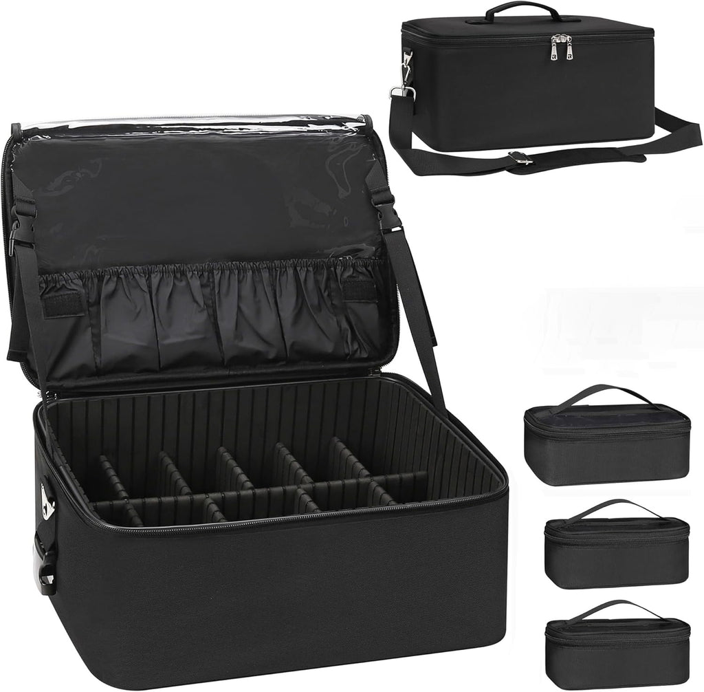 Large Makeup Case with 3 Clear Bags