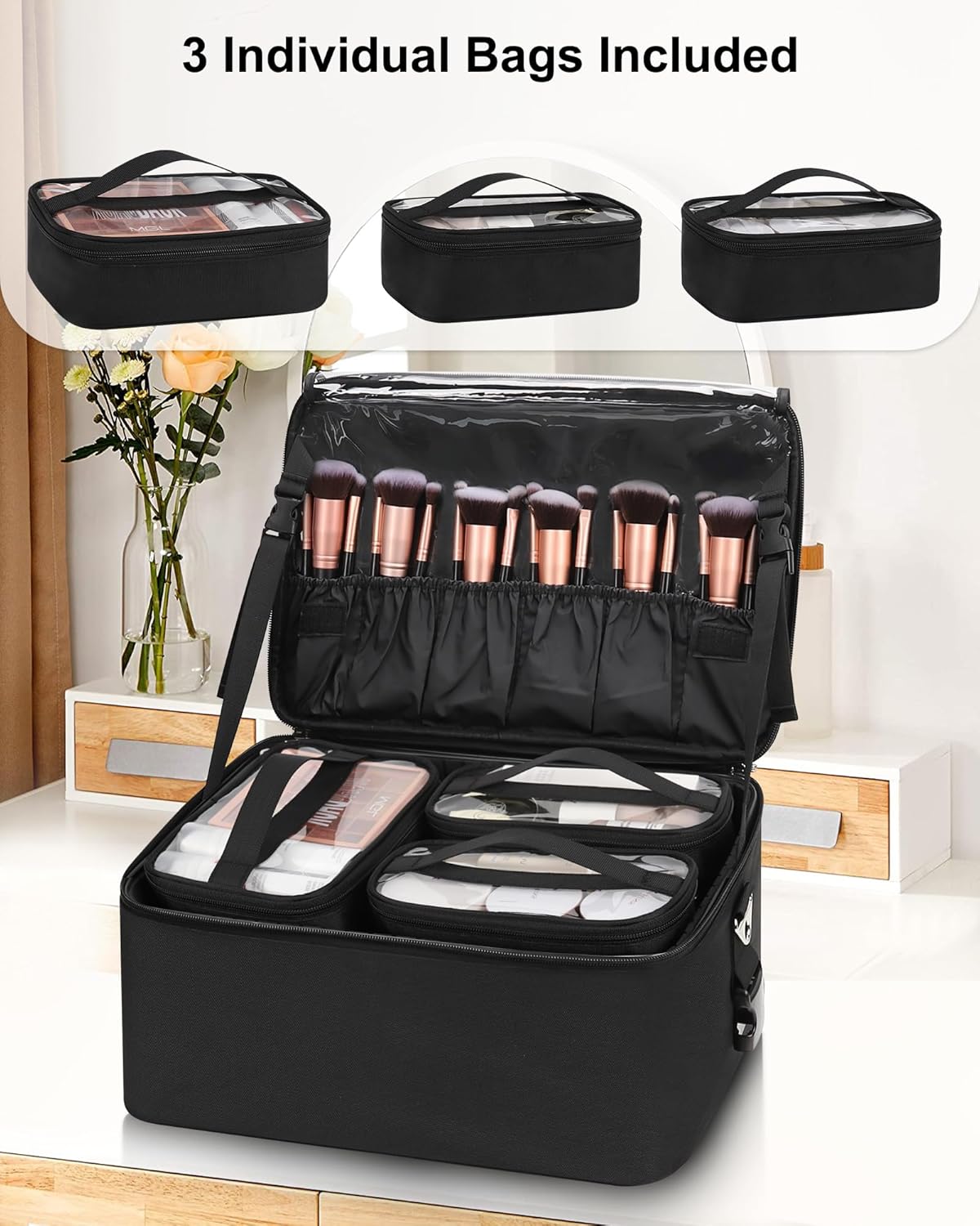 big makeup bag for travel a2o Lab Large you can remove it if its too long for you and use it as a separate bag Large Makeup Case with 3