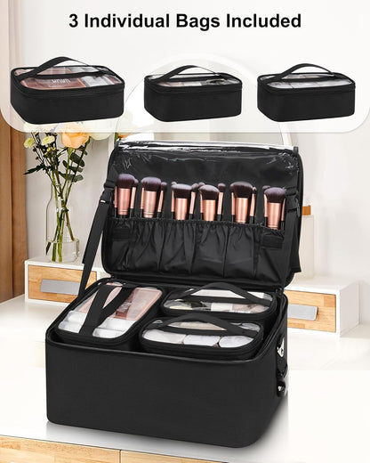 Large Makeup Case with 3 Clear Bags