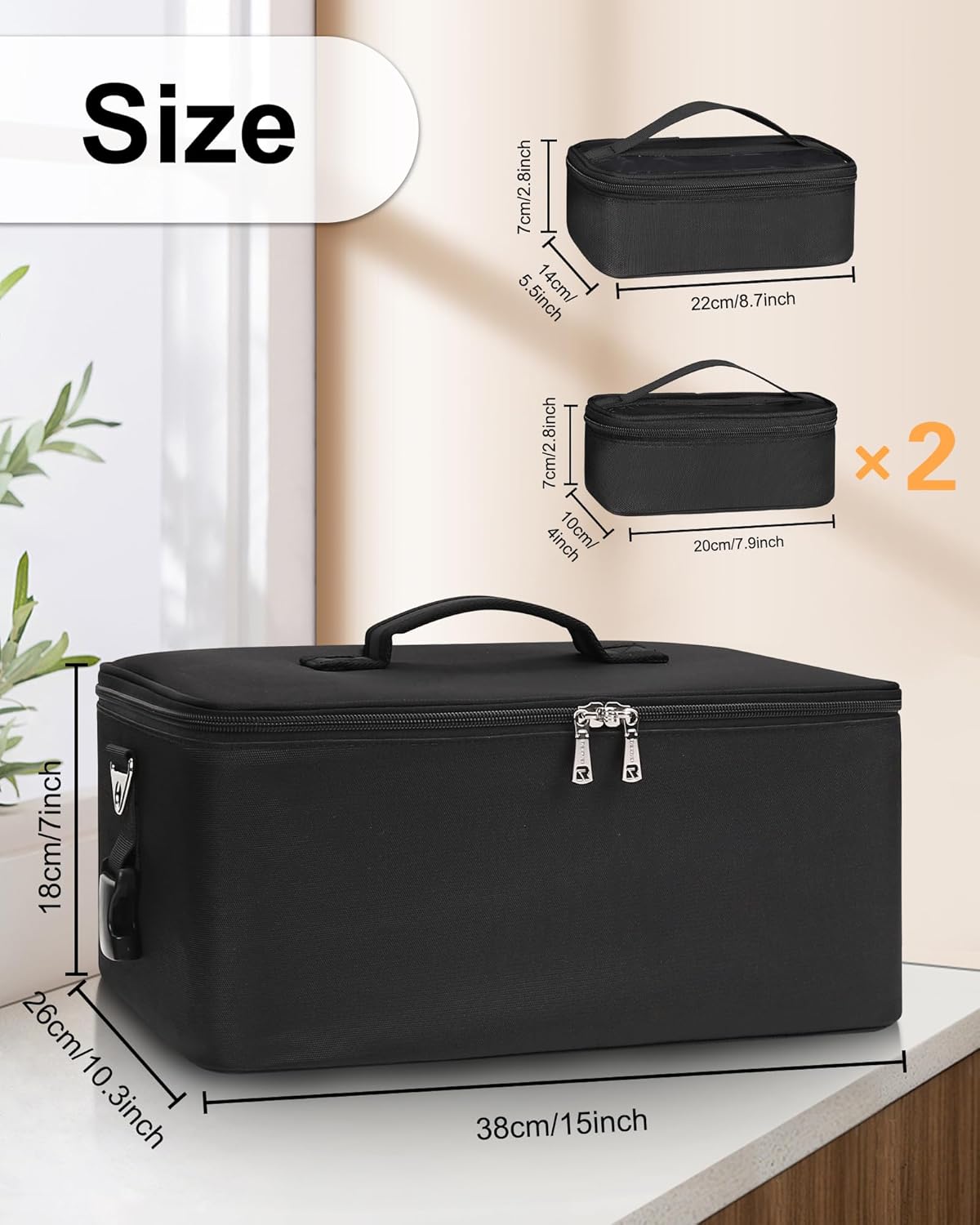 Large Makeup Case with 3 Clear Bags