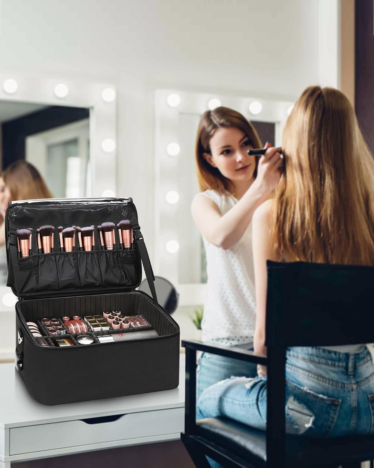 Large Makeup Case with 3 Clear Bags