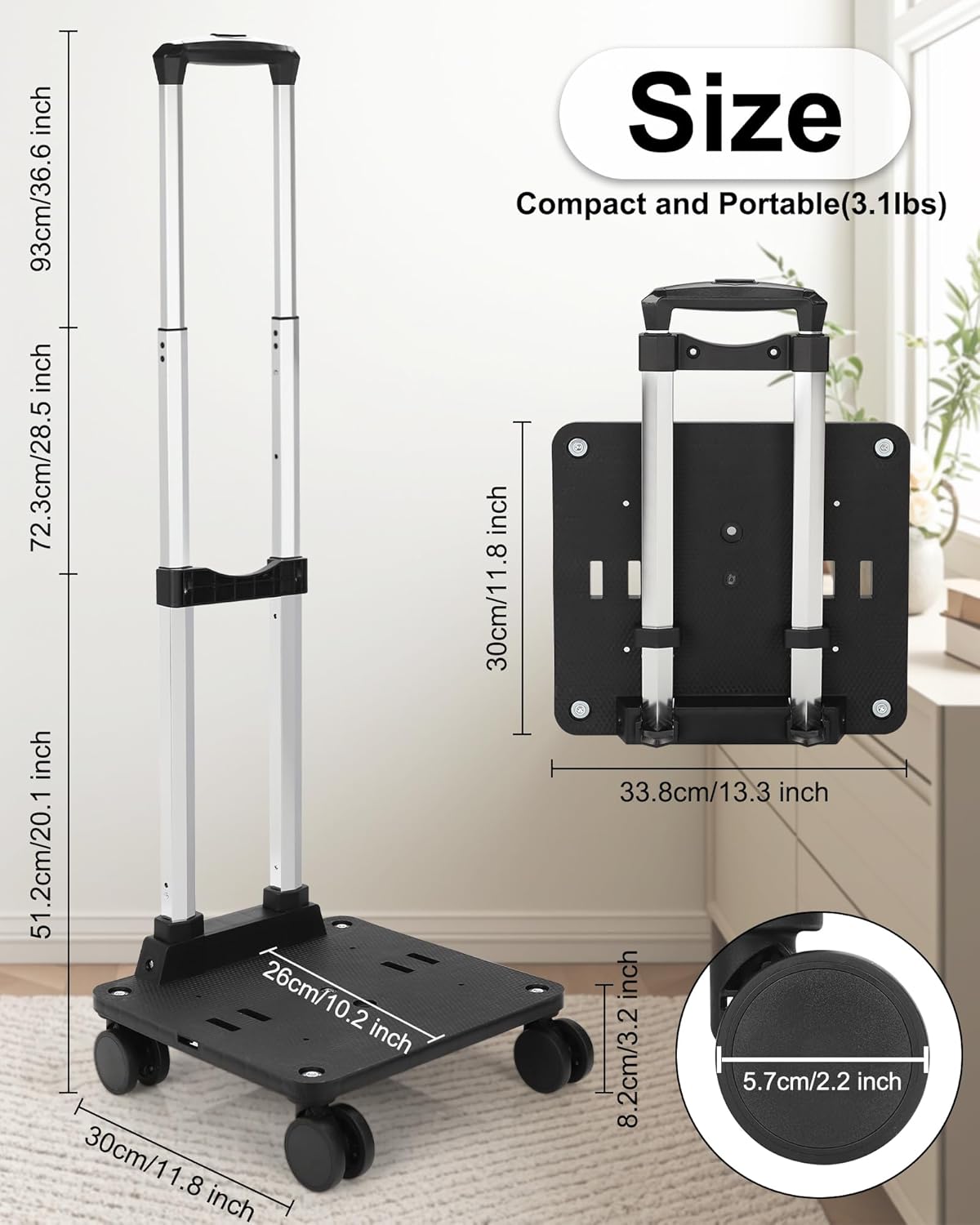 Relavel Folding Hand Truck, Lightweight Trolley Cart with 4 Removable 360° Spinner Wheels