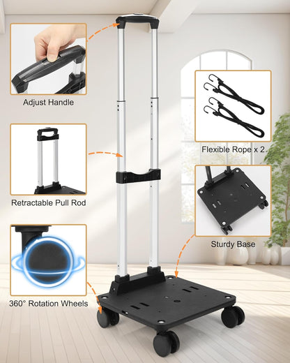 Relavel Folding Hand Truck, Lightweight Trolley Cart with 4 Removable 360° Spinner Wheels