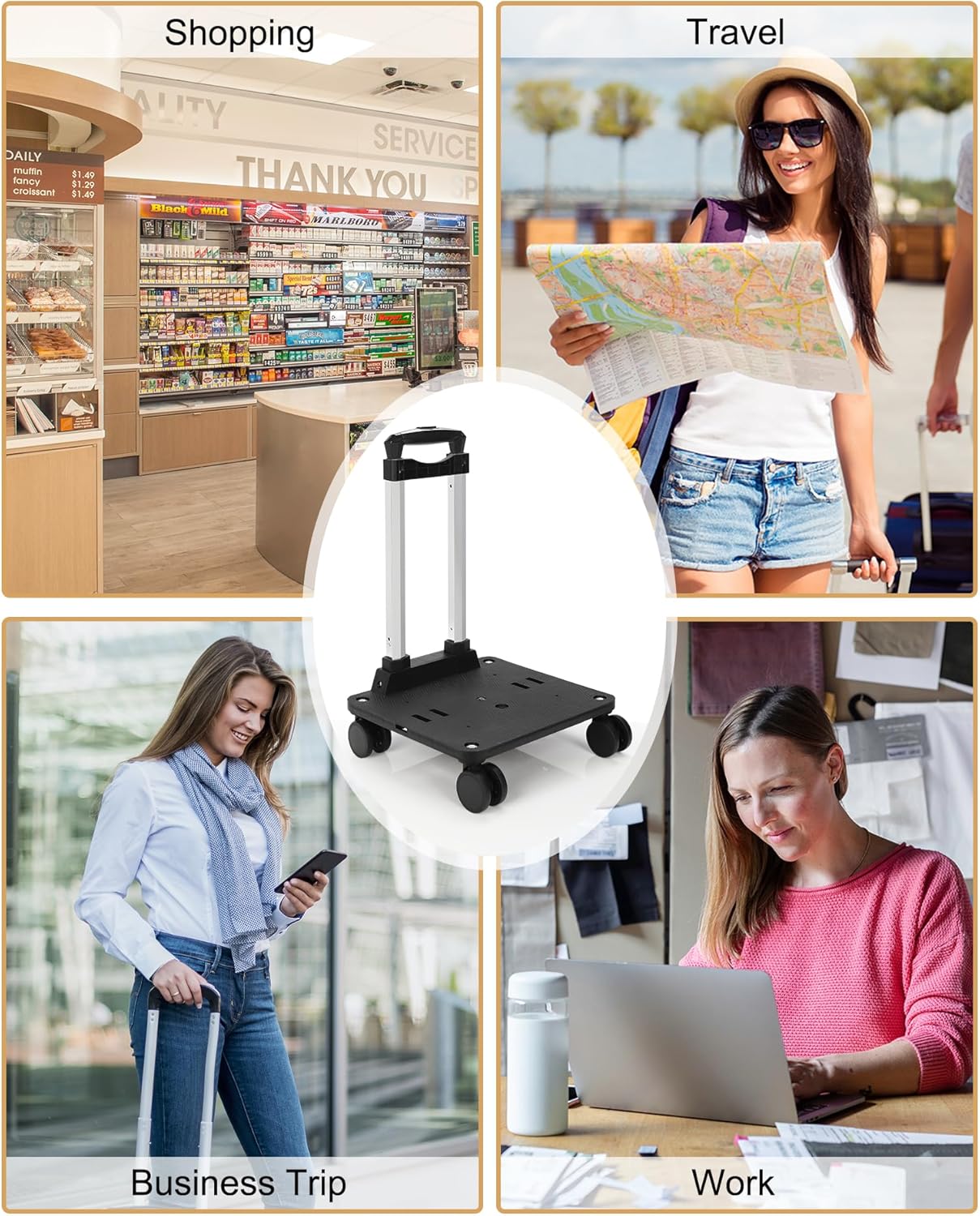 Relavel Folding Hand Truck, Lightweight Trolley Cart with 4 Removable 360° Spinner Wheels