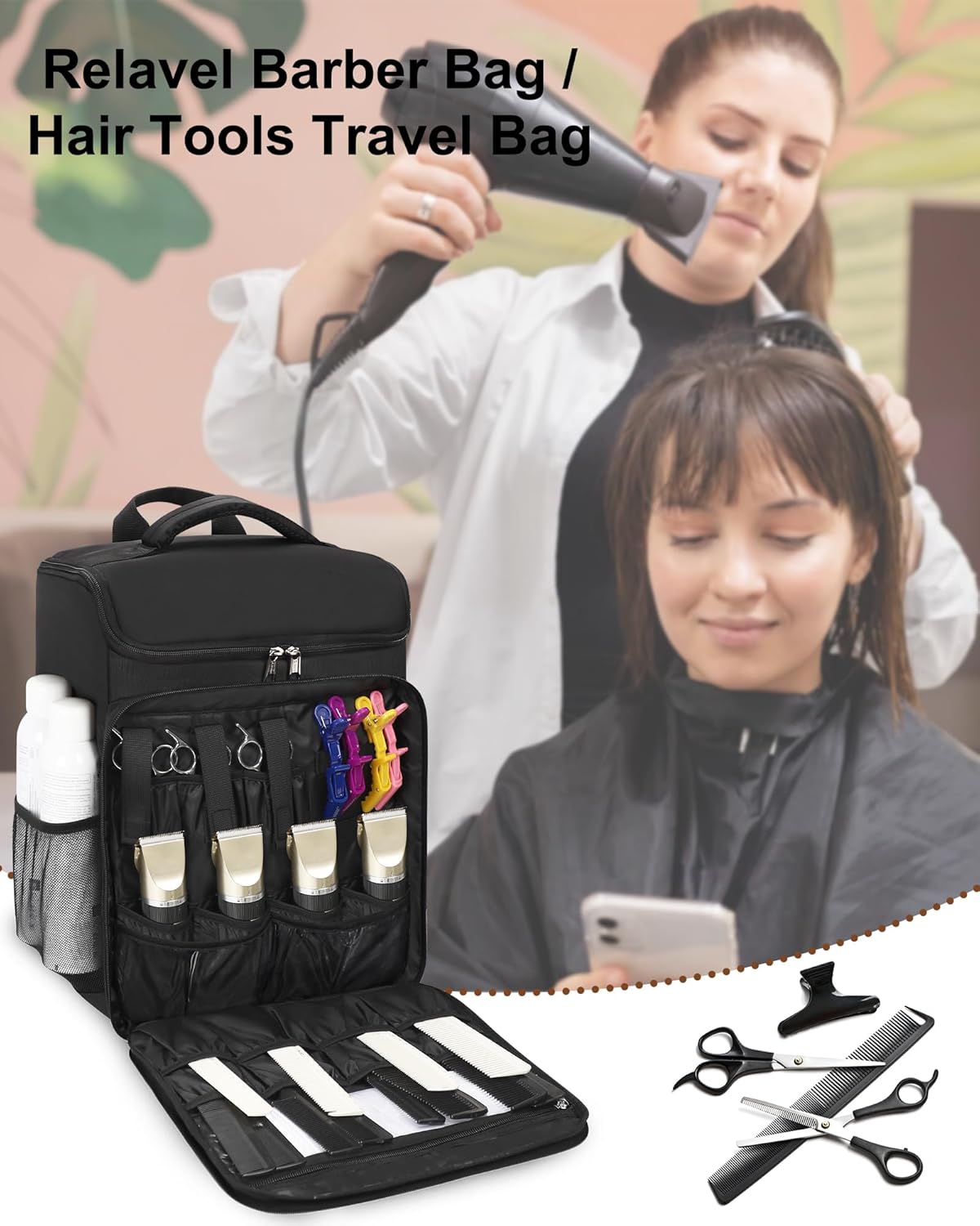 Relavel Hairstylist Travel Backpack for Clippers and Supplies