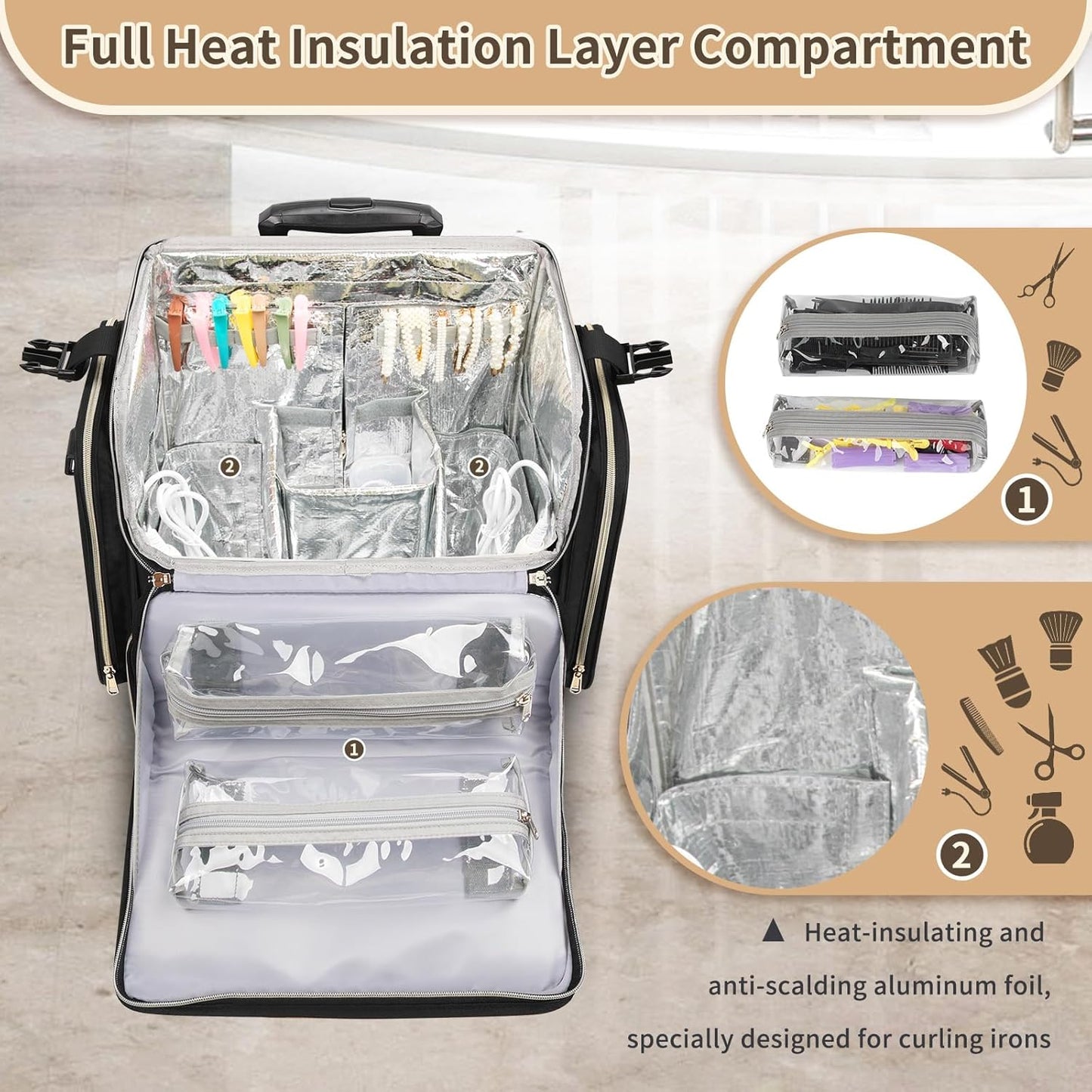 Available for sale in the United States only.Hairstylist Traveling Case with four 360° Rotatable Wheels