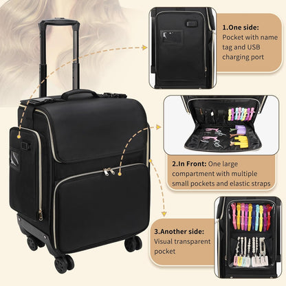 Available for sale in the United States only.Hairstylist Traveling Case with four 360° Rotatable Wheels