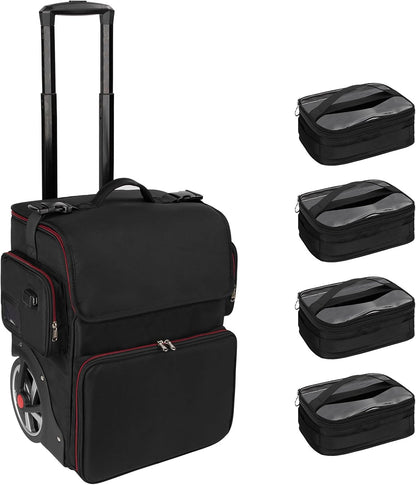 Large Barber Case,Rolling Travel Cosmetic Train Case with Anti-scalding layer of tin foil,Black