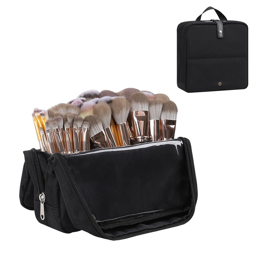 Travel Makeup Bag Brush Organizer High Capacity Portable Stand Up  Waterproof Makeup Brush Holder with Zipper Divider storage bag