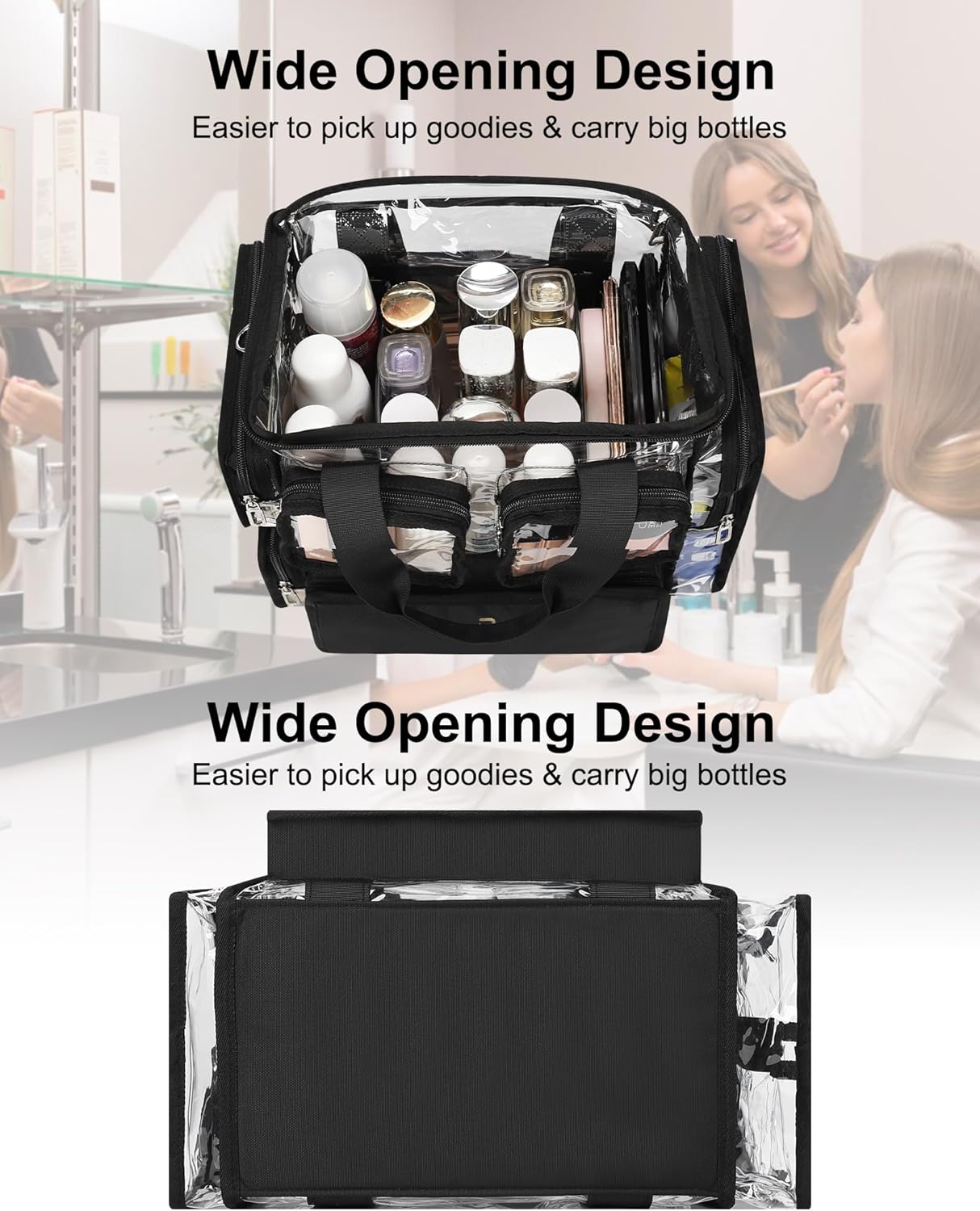 Relavel Large Clear Travel Makeup Bag with Removable Dividers