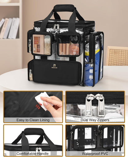 Available for sale in the United States only.Relavel Large Clear Travel Makeup Bag with Removable Dividers
