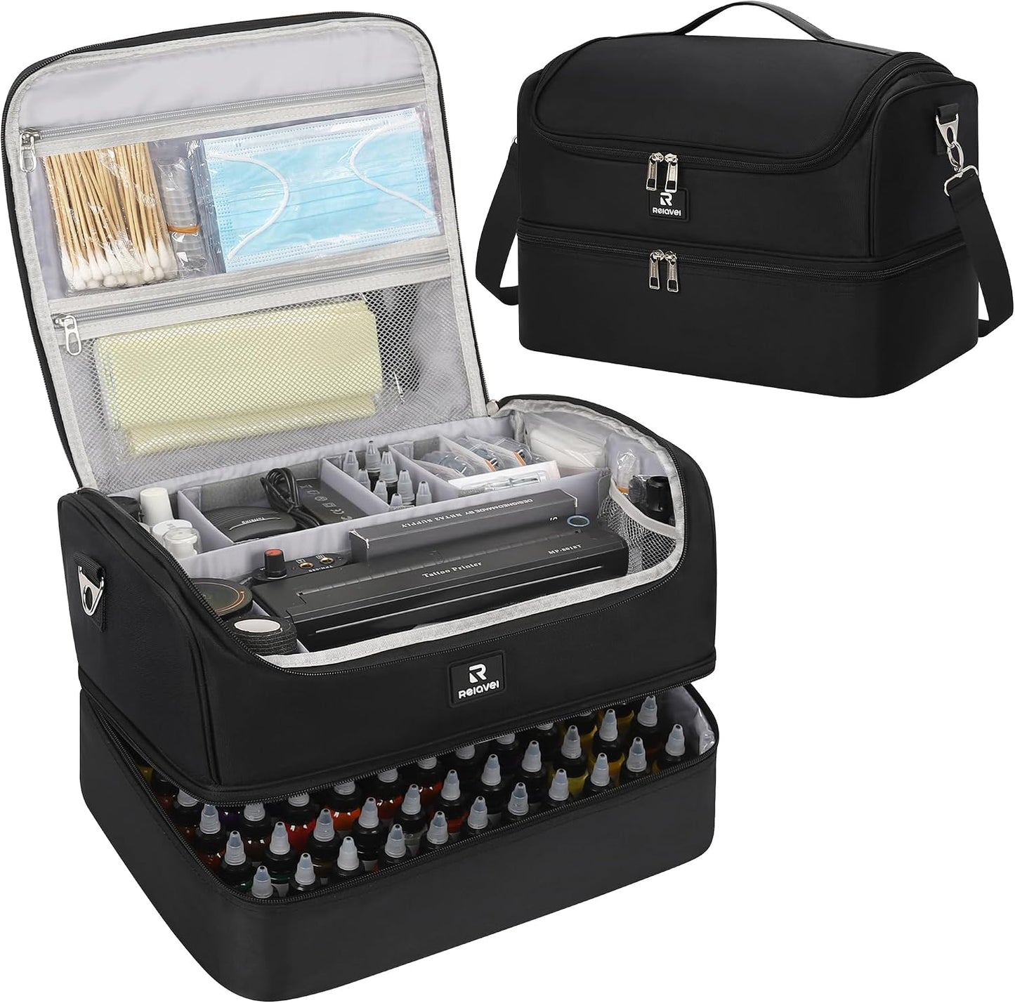 Relavel Large Double Layer Tattoo Travel Organizer Shoulder Bag