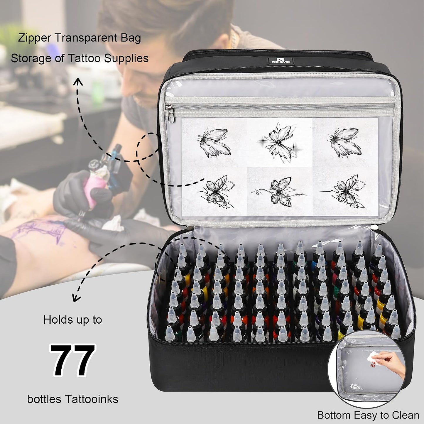 Relavel Large Double Layer Tattoo Travel Organizer Shoulder Bag