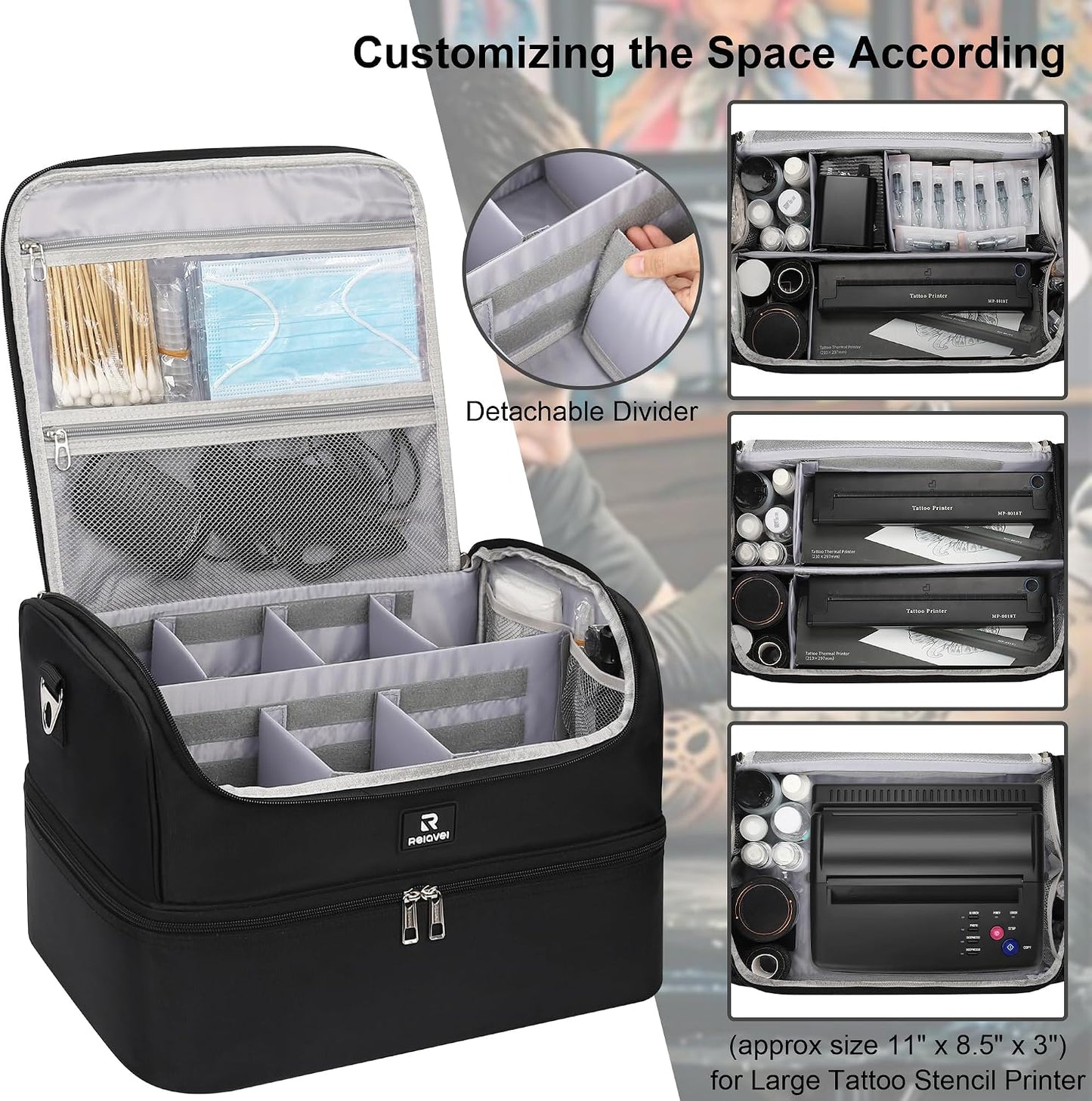Relavel Large Double Layer Tattoo Travel Organizer Shoulder Bag