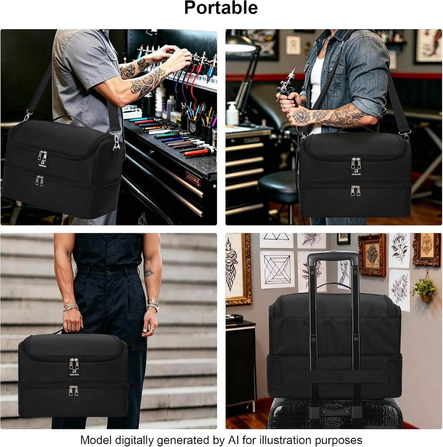 Relavel Large Double Layer Tattoo Travel Organizer Shoulder Bag
