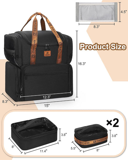 Relavel Large Makeup Backpack with 3 Clear Bags, Black